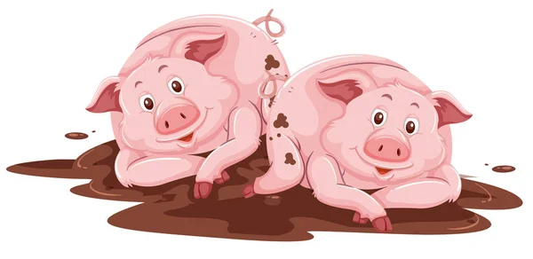 猪演奏与泥例证 — 图库矢量图片
