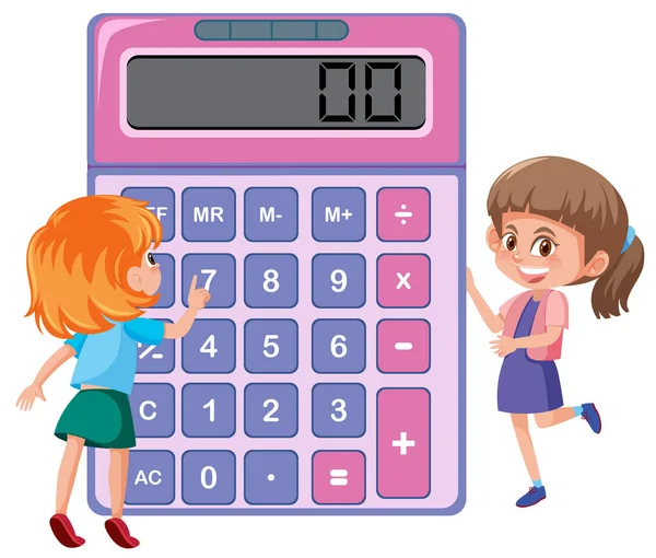 Children Learning Calculator Illustration — Stock Vector