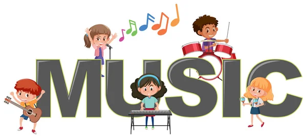 Niños Con Ilustración Iconos Musicales — Archivo Imágenes Vectoriales