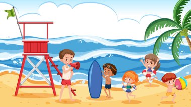 Yaz plaj illüstrasyon insanlar