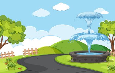 Çeşme yanındaki yol arka plan illüstrasyon