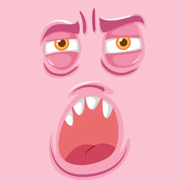 Růžové Monstrum Unavený Obličej Ilustrace — Stockový vektor