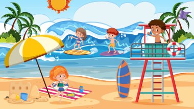 Yaz plaj illüstrasyon insanlar