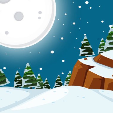 Kar gece zaman sahne illüstrasyon
