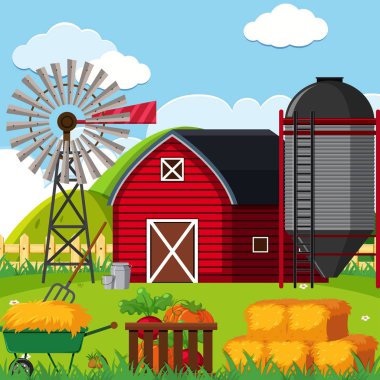 A Farm landscape scene illustration clipart