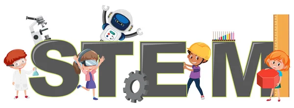 Niños Con Ilustración Del Logotipo Stem — Vector de stock