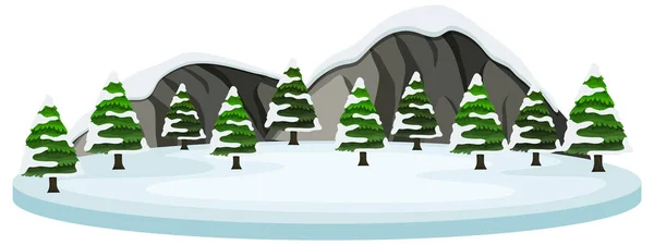 Schneebedeckter Baum Und Berg Szene Illustration — Stockvektor