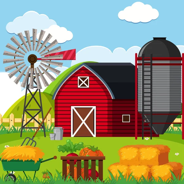 Illustration Une Scène Paysage Agricole — Image vectorielle