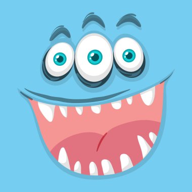 Üç gözlü canavar yüz illüstrasyon mavi