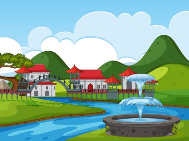 Çin doğa illüstrasyon kalede