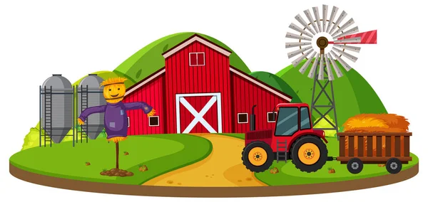 农场的场面与红色谷仓插图 — 图库矢量图片