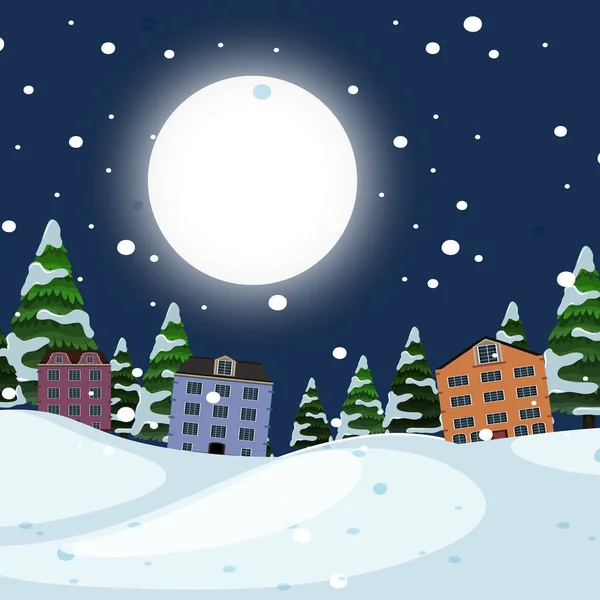 Nacht Winter Stadt Landschaft Illustration — Stockvektor