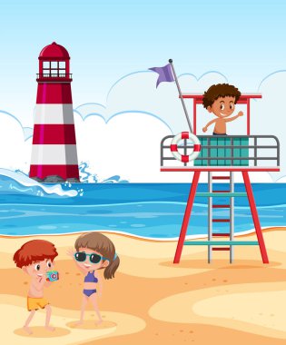Beach illüstrasyon oynayan çocuklar