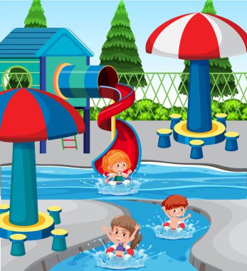 Çocuklara su parkı illüstrasyon