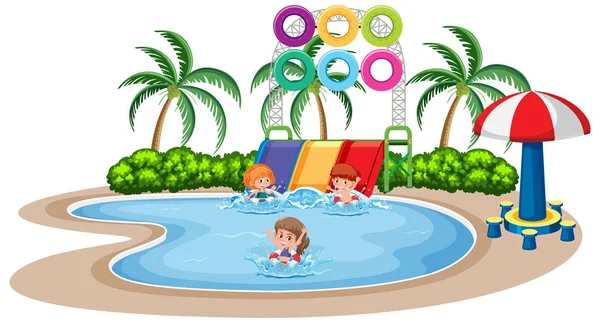 Les Enfants Jouent Illustration Parc Aquatique — Image vectorielle