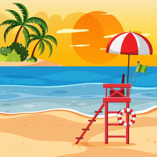 Summer Beach Sunset Landscape Illustration — Stock Vector