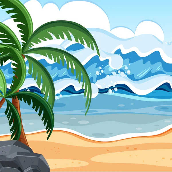 Flat Summer Beach Landscape Illustration — Stock Vector