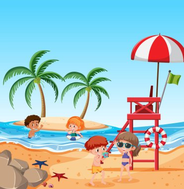 Plaj illüstrasyon çocuklara