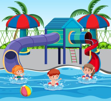 Çocuklara su parkı illüstrasyon
