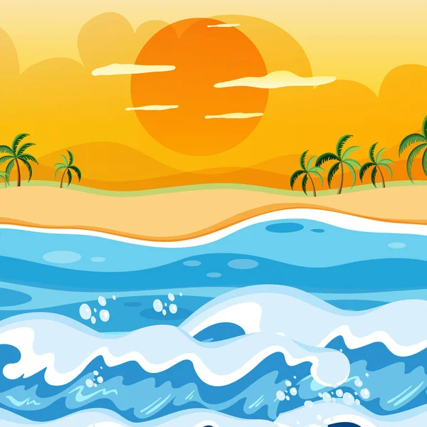 Puesta Sol Fondo Playa Ilustración — Vector de stock