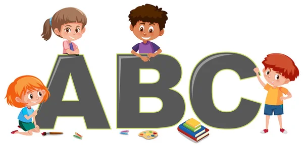 Niños Con Ilustración Del Alfabeto Inglés — Vector de stock