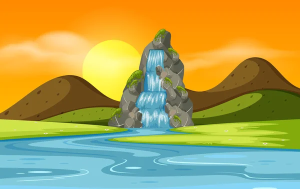 Waterfall Nature Landscape Illustration — Stock Vector