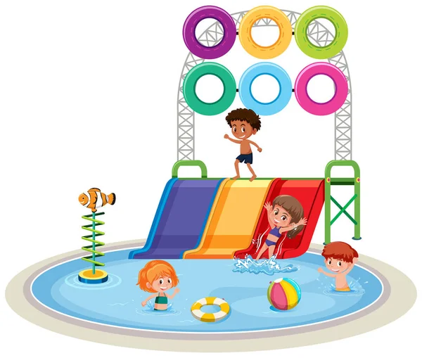 Kinder Spielen Wasserpark Illustration — Stockvektor