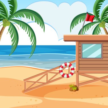Baywatch ahşap beach kule illüstrasyon