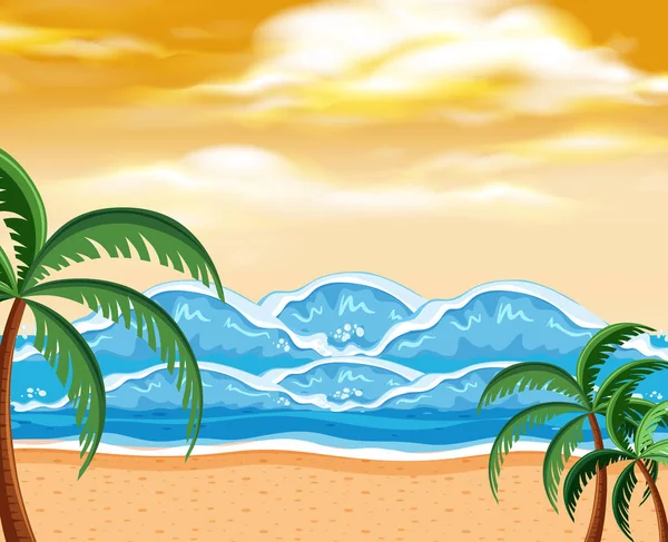 Flat Summer Background Sunset Illustration — Stock Vector