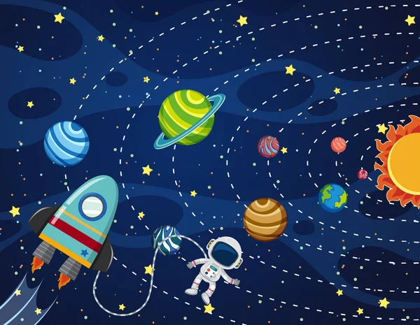 Astronauta Nell Illustrazione Spaziale — Vettoriale Stock