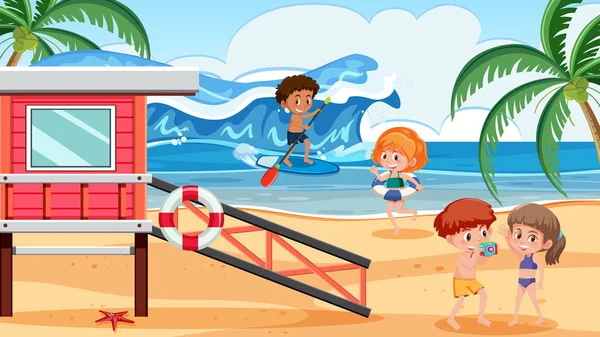 Lidé Létě Beach Holiday Ilustrace — Stockový vektor