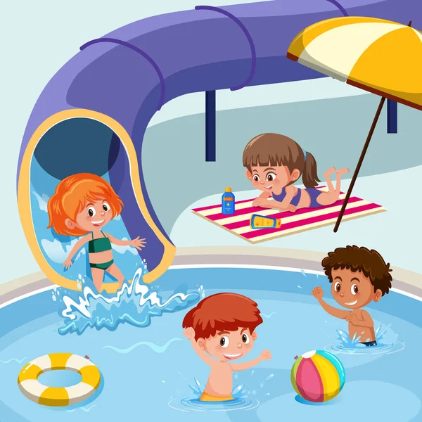 Kinder spielen im Schwimmbad — Stockvektor