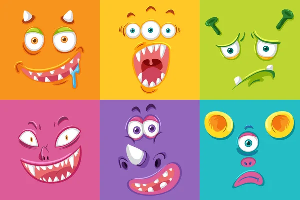 Set Monster Facial Expression Illustration — Stock Vector