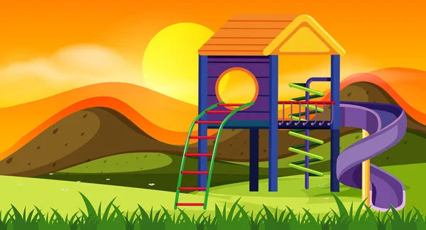 Spielplatz Szene Bei Sonnenuntergang Illustration — Stockvektor