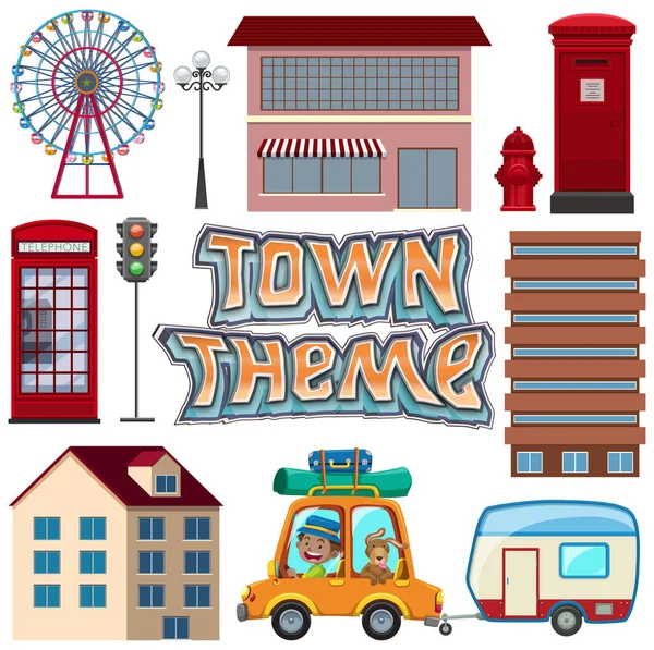 Set Urban Town Element Illustration — Stock Vector