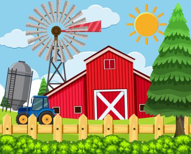 Bir kırsal çiftlik manzara illüstrasyon