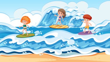 Sörfçü üzerinde sörf tatil illüstrasyon