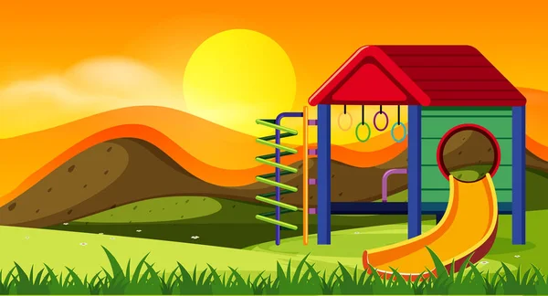 Slide Parque Infantil Ilustração Pôr Sol — Vetor de Stock