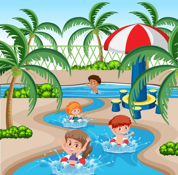 Children Water Park Illustration — Stock Vector