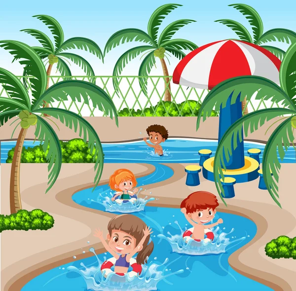 Bambini Parco Acquatico Illustrazione — Vettoriale Stock