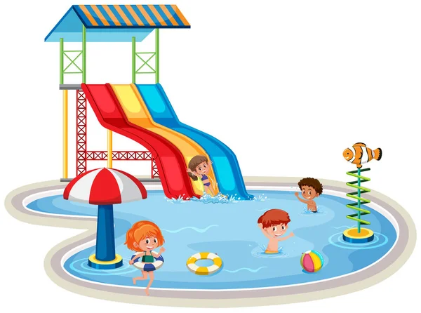 Kinderen Geïsoleerde Water Park Illustratie — Stockvector