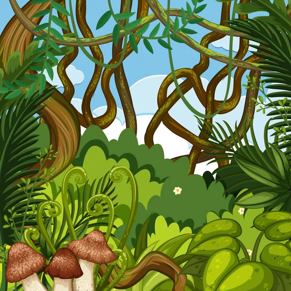 Uma Ilustração Verde Paisagem Selva — Vetor de Stock