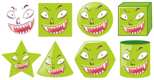 Creepy Monster Face Diffrent Shape Illustration — Stock Vector