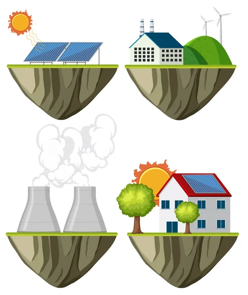 Conjunto Ilustração Usina Energia Verde — Vetor de Stock