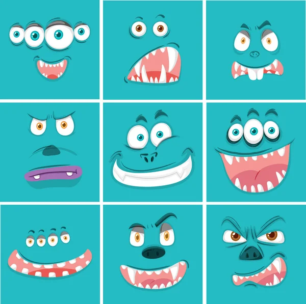 Set Von Monster Gesichtsausdruck Illustration — Stockvektor