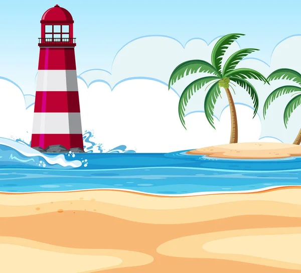 Escena Playa Con Ilustración Faro — Vector de stock