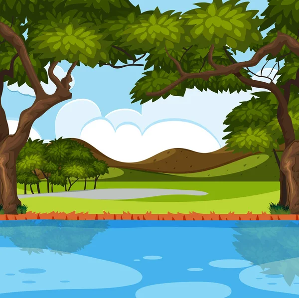Outdoor Nature River Scene Illustration — Stock Vector