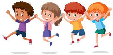 Bir grup mutlu çocuk çizimi