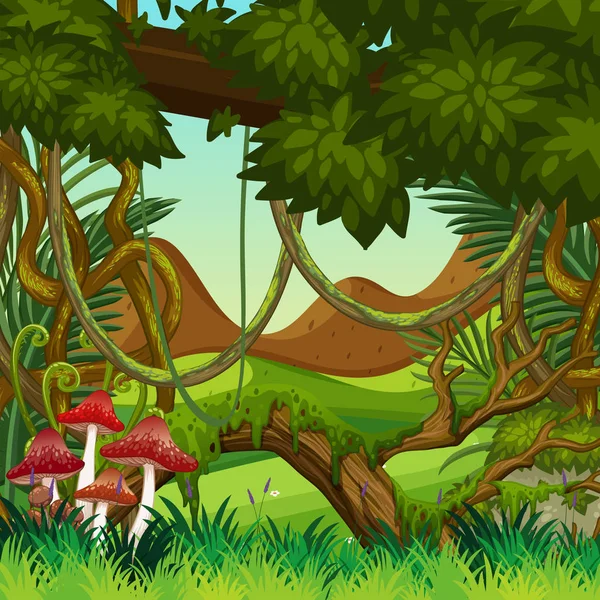 Natuurlijke Jungle Achtergrond Scène Illustratie — Stockvector