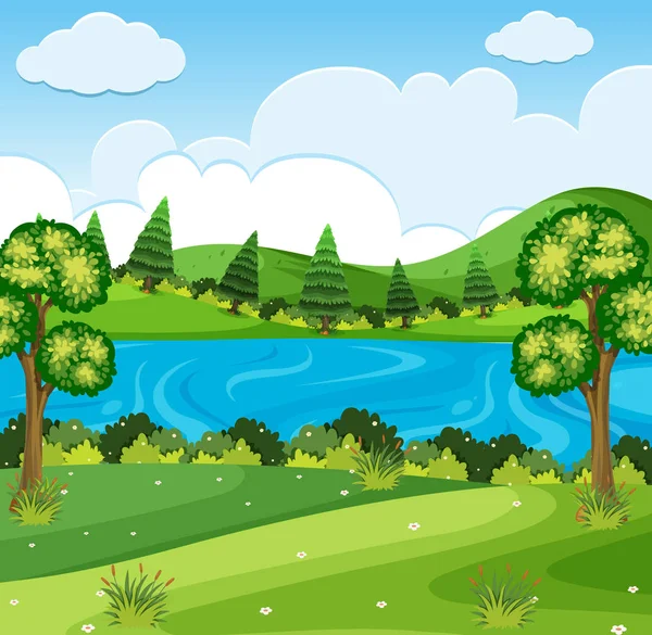 Río Parque Naturaleza Escena Ilustración — Vector de stock